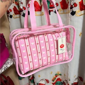 Pink Heart and Stripe Cosmetic Bag